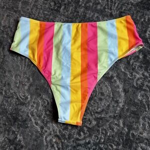 NWT Golden Co Making Waves Rainbow Stripe High Waisted Bikini Bottoms Size Large